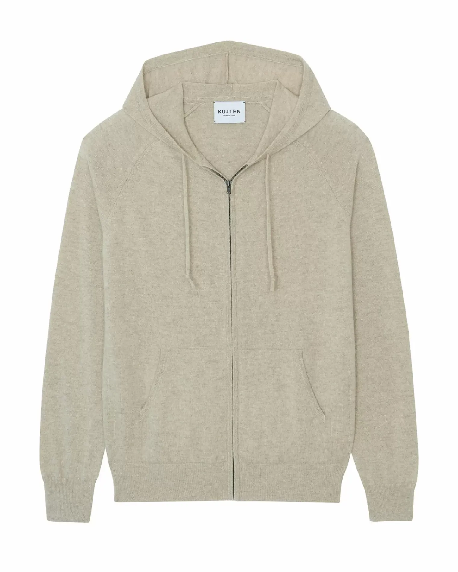 Kujten Hoodies>Man Zipped Hooded Cashmere Vest Beige Chine