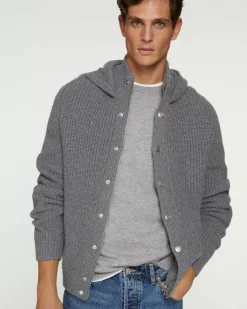 Kujten Jackets & Vests>Men Cashmere Hooded Jacket Gris Flanelle