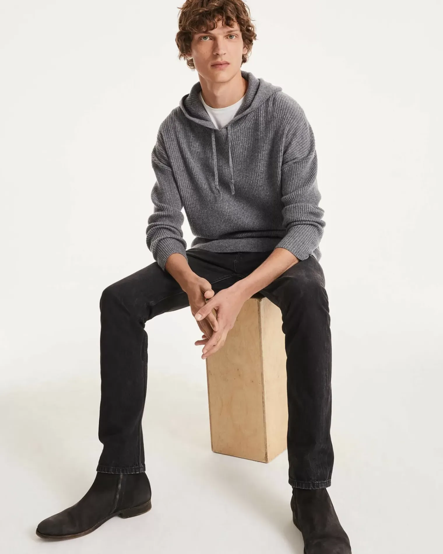 Kujten Hoodies>Men Cashmere Hoodie Gris Flanelle