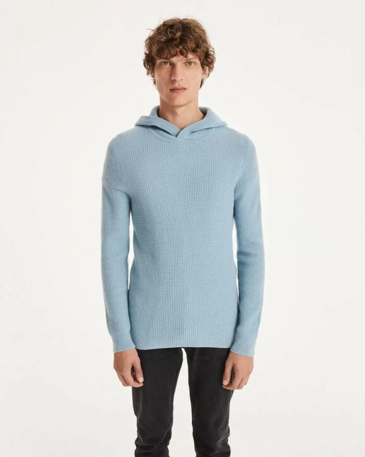 Kujten Sweaters & Sweatshirts>Men Cashmere Hoodie Blue Ice
