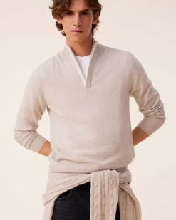 Kujten Sweaters & Sweatshirts>Men Cashmere Sweater, 2-Threads Avoine