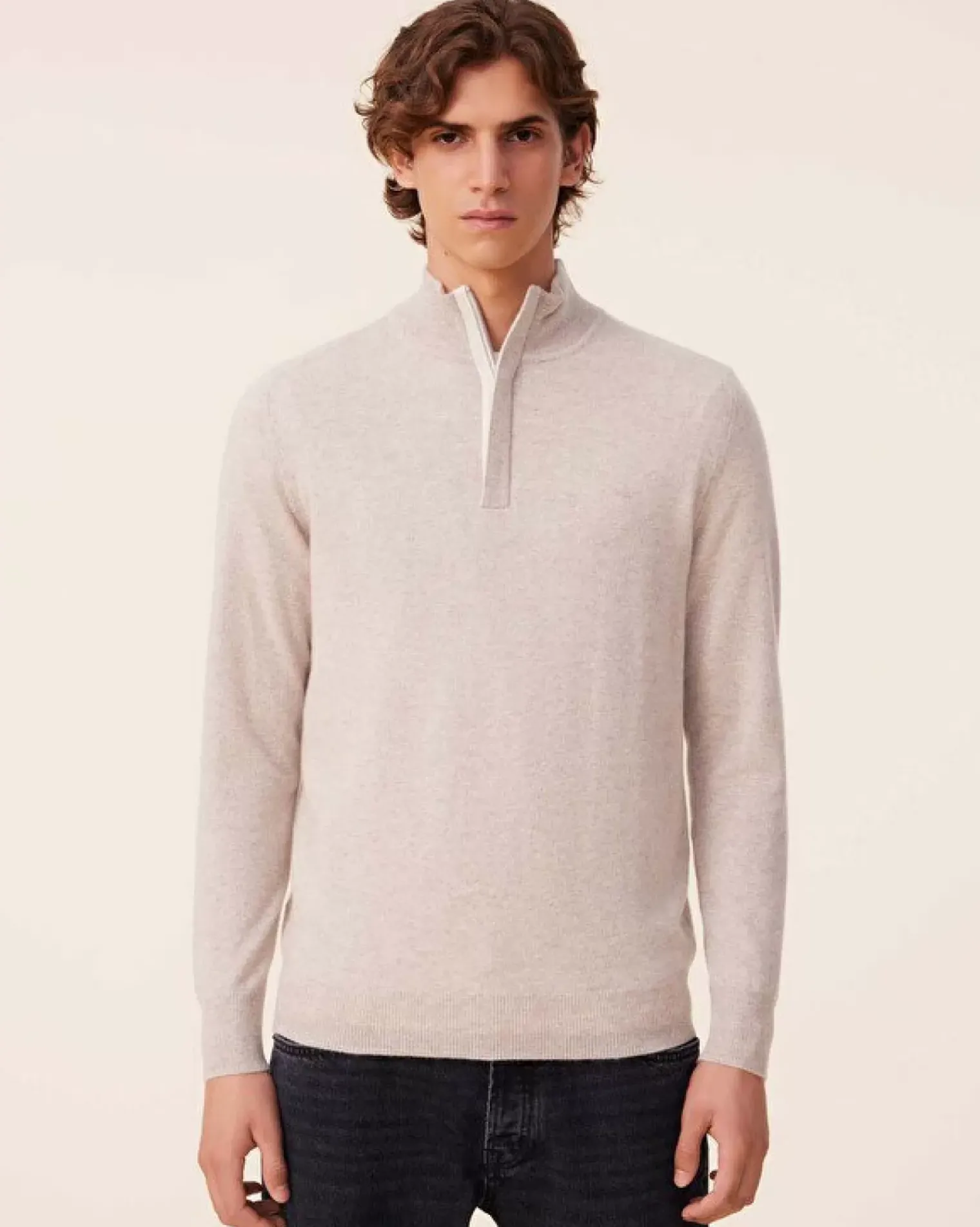 Kujten Sweaters & Sweatshirts>Men Cashmere Sweater, 2-Threads Avoine