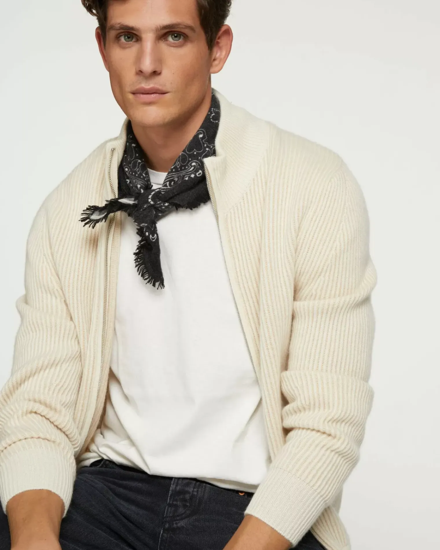 Kujten Jackets & Vests>Men Cashmere Trucker Neck Cardigan, 4-Threads Organique