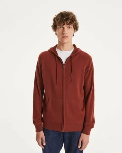 Kujten Hoodies>Men Cashmere Vest With Zipped Hood Bordeaux Sienne
