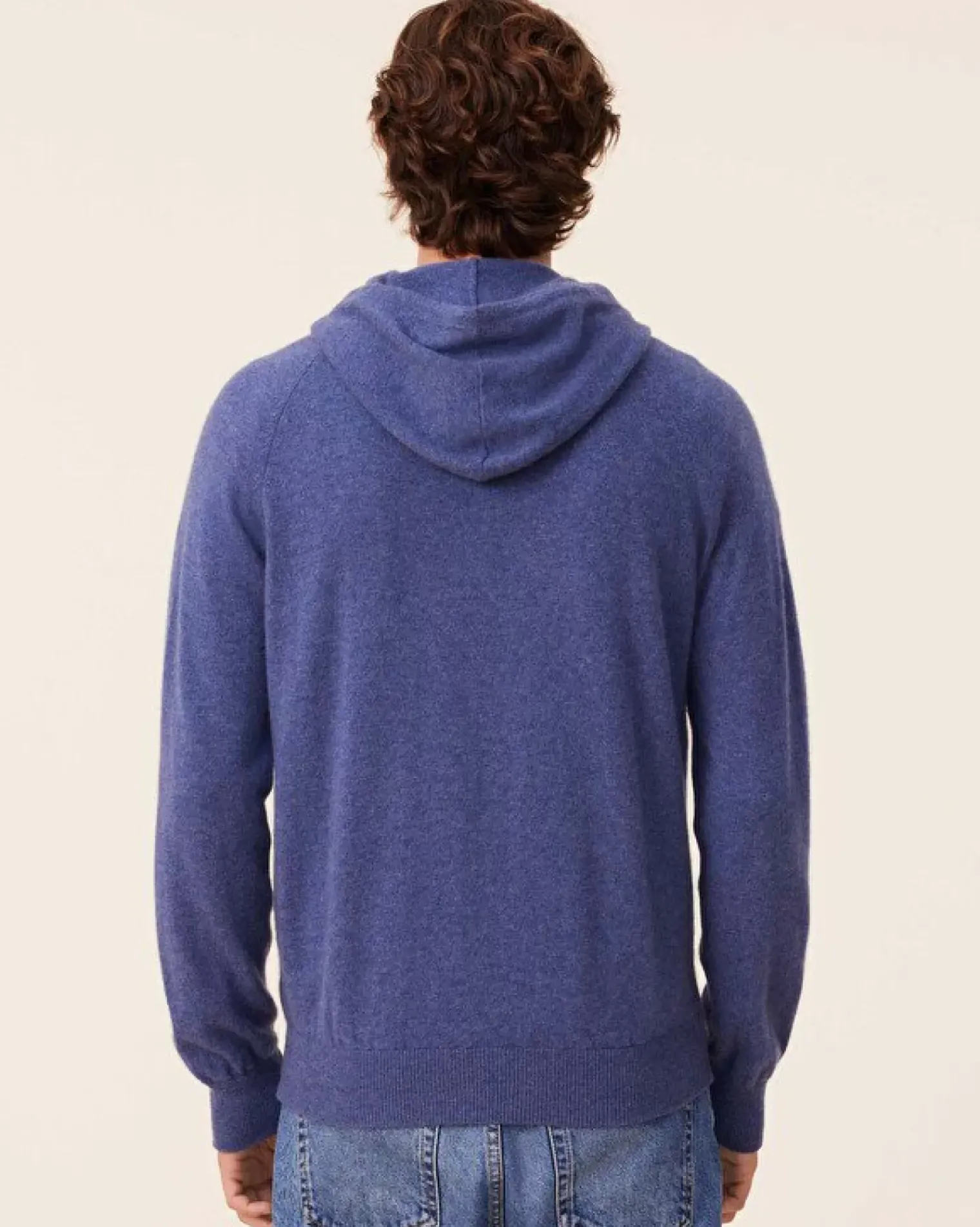Kujten Hoodies>Men Cashmere Zip Hoodie, 2-Threads Bleu Denim