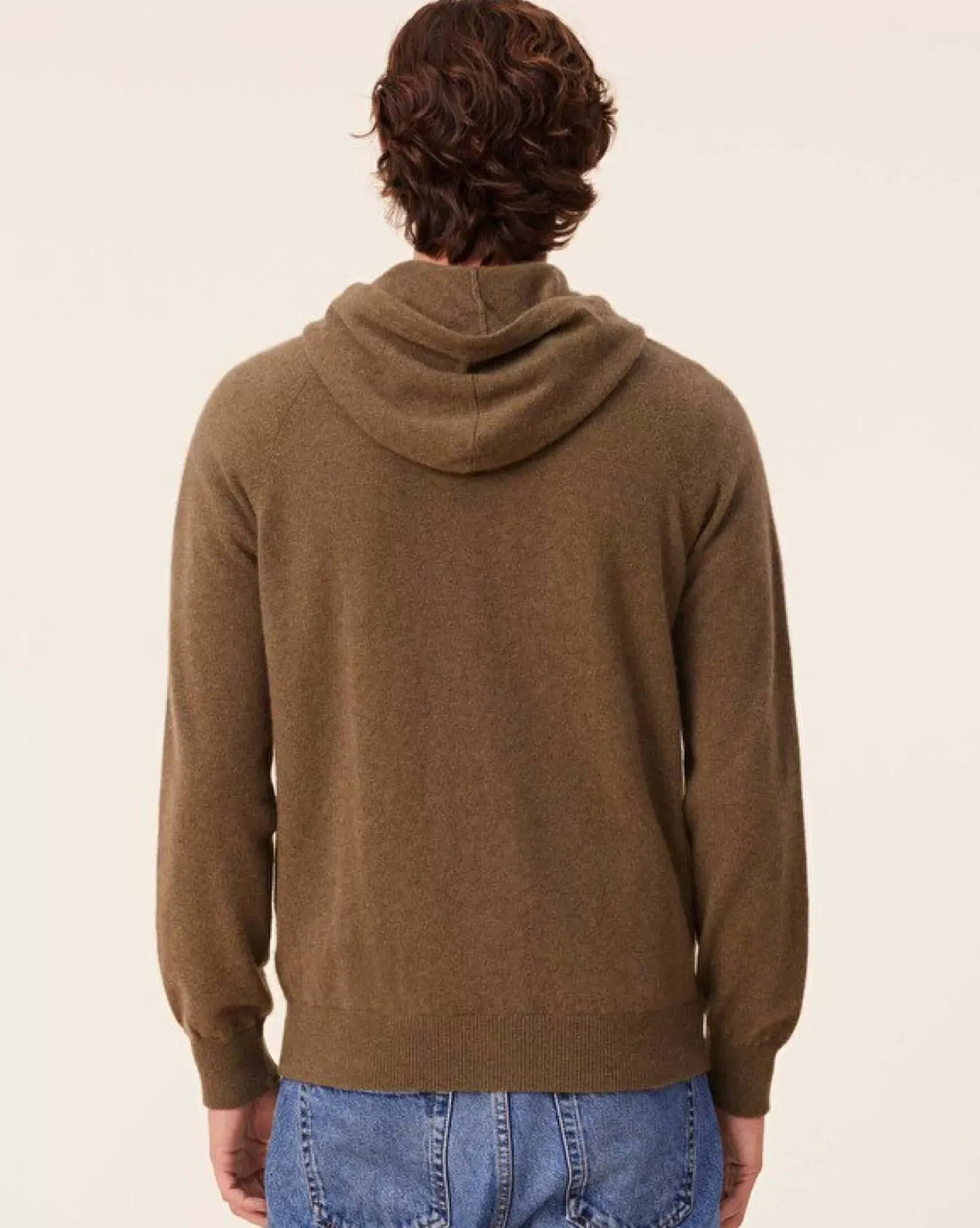 Kujten Hoodies>Men Cashmere Zip Hoodie, 2-Threads Kaki Scout