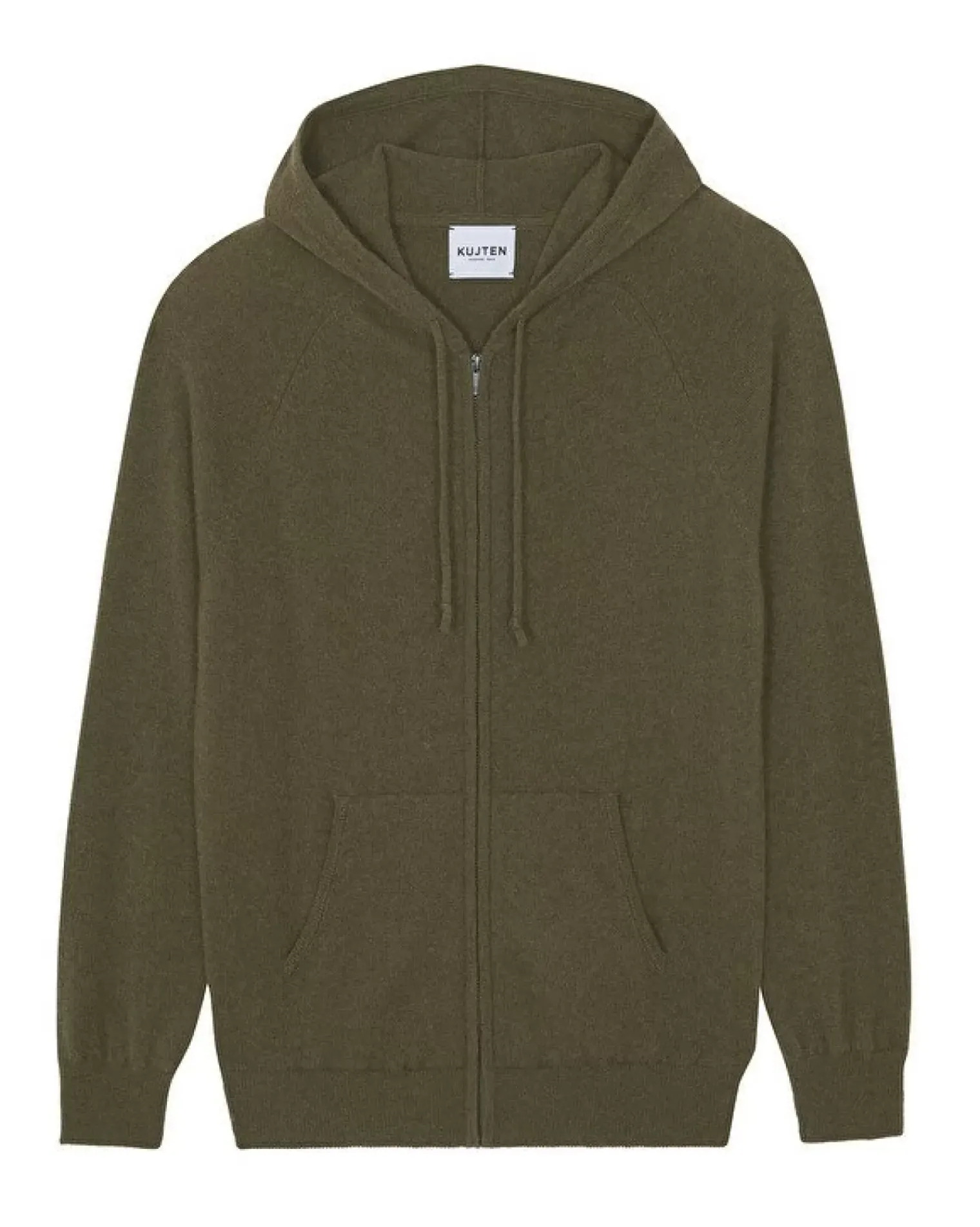 Kujten Hoodies>Men Cashmere Zip Hoodie, 2-Threads Kaki Scout