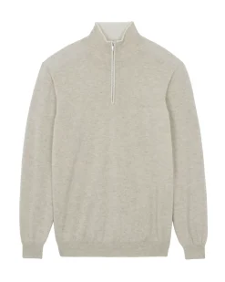 Kujten Sweaters & Sweatshirts>Men Half Zip Cashmere Sweater, 2-Threads Avoine