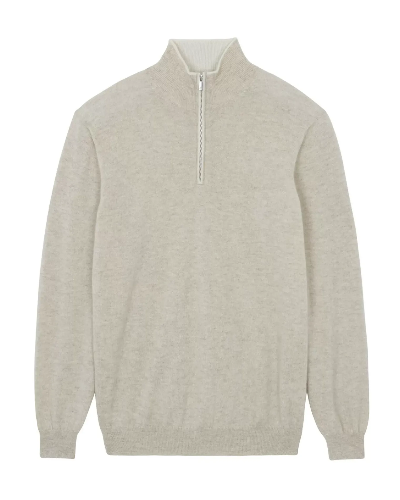Kujten Sweaters & Sweatshirts>Men Half Zip Cashmere Sweater, 2-Threads Avoine