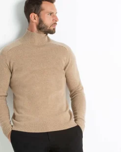 Kujten Sweaters & Sweatshirts>Men Plain High-Neck Cashmere Sweater Beige Chameau