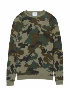 Kujten Sweaters & Sweatshirts>Men Printed Round Neck Cashmere Sweater Camou Kaki