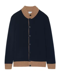 Kujten Jackets & Vests>Men Round Neck Cashmere Cardigan Bleu Marine Fonce