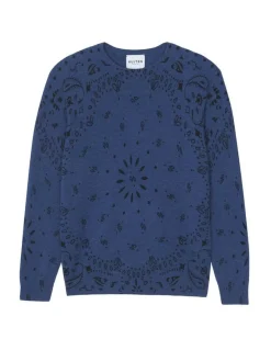 Kujten Sweaters & Sweatshirts>Men Round Neck Cashmere Sweater, 2-Threads Bleu Jeans Fonce
