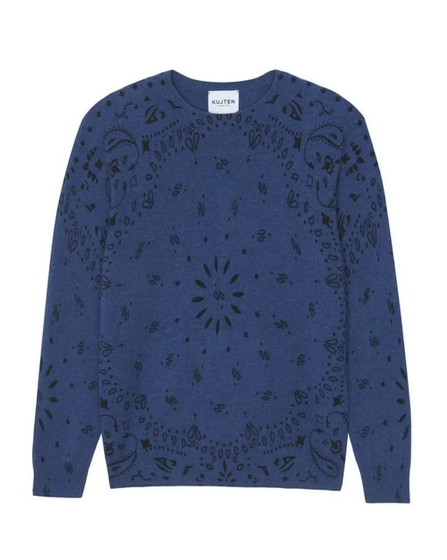 Kujten Sweaters & Sweatshirts>Men Round Neck Cashmere Sweater, 2-Threads Bleu Jeans Fonce