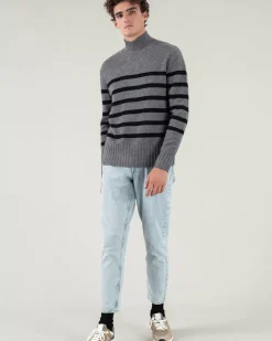 Kujten Sweaters & Sweatshirts>Men Sailor High-Neck Cashmere Sweater Gris Flanelle