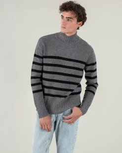 Kujten Sweaters & Sweatshirts>Men Sailor High-Neck Cashmere Sweater Gris Flanelle