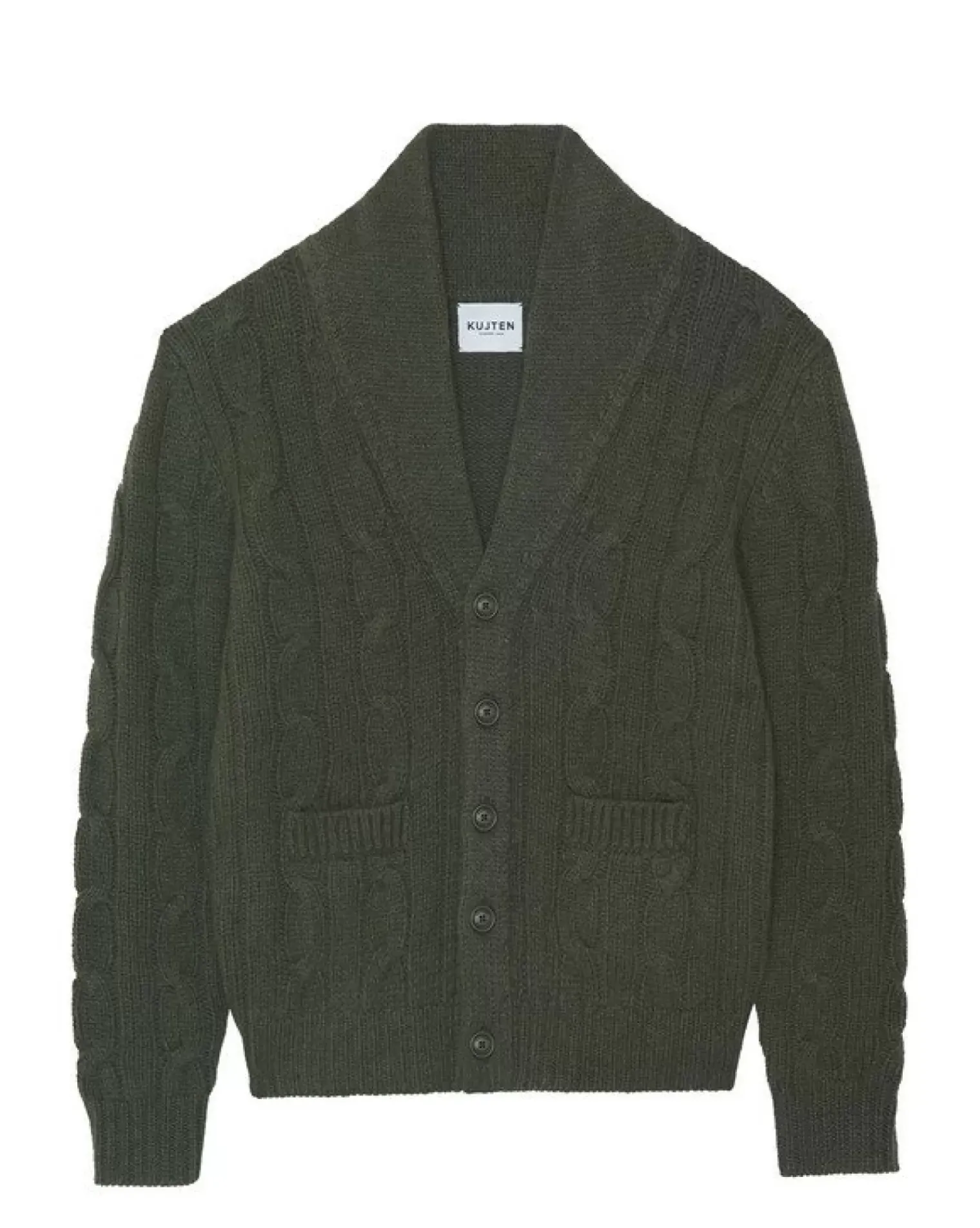 Kujten Jackets & Vests>Men Shawl Collared Cashmere Cardigan Kaki Fonce