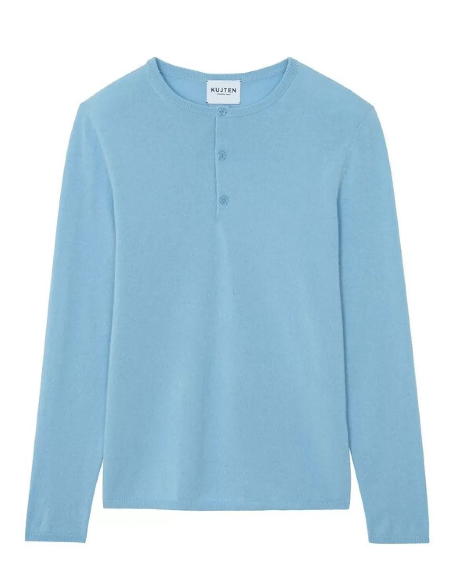 Kujten Sweaters & Sweatshirts>Men Tunisian Collar Cashmere Sweater Blue Ice