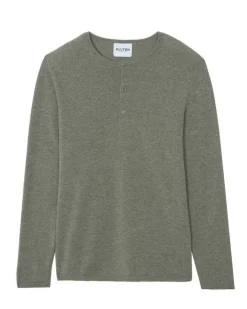 Kujten Sweaters & Sweatshirts>Men Tunisian Collar Cashmere Sweater Kaki Chine