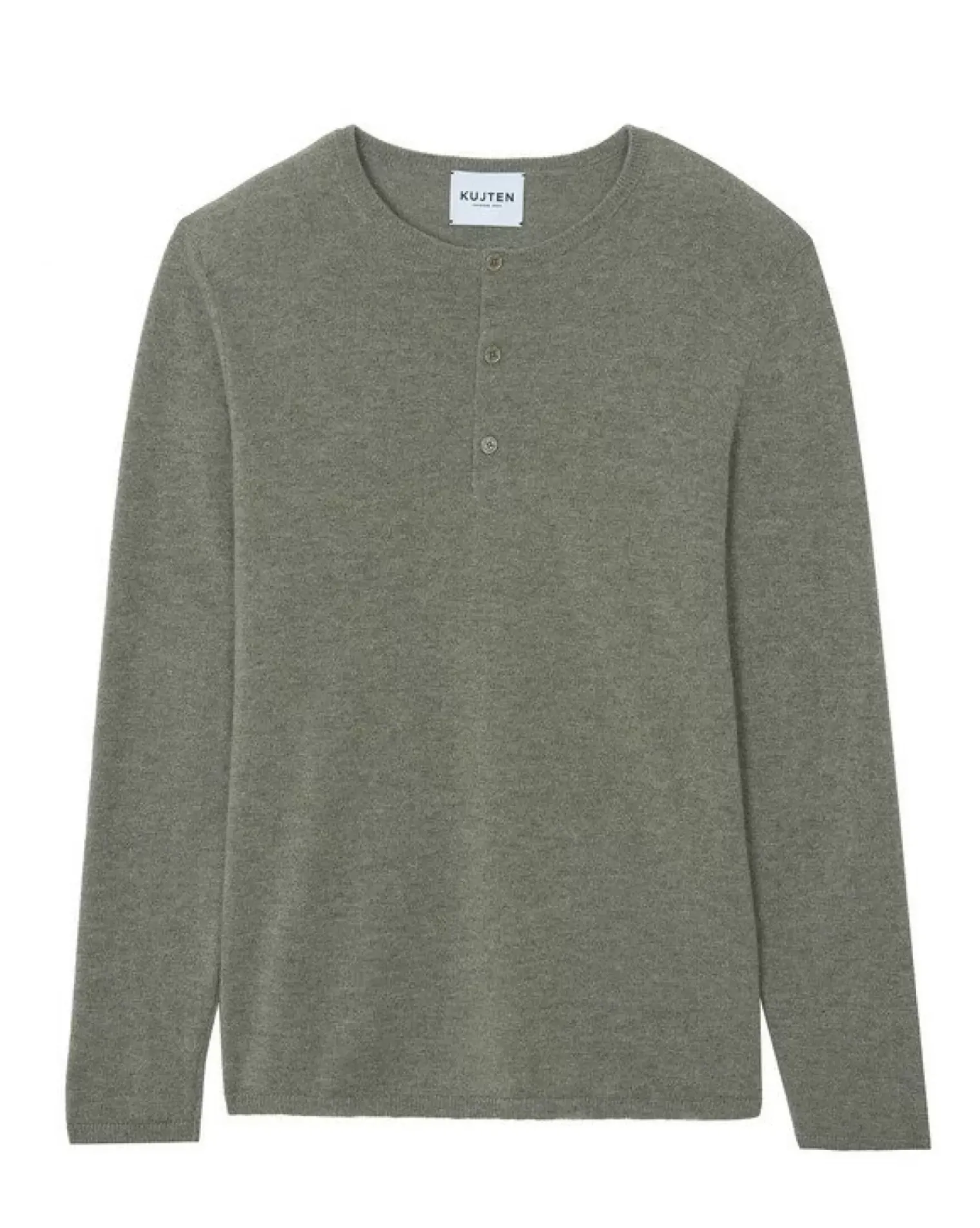 Kujten Sweaters & Sweatshirts>Men Tunisian Collar Cashmere Sweater Kaki Chine