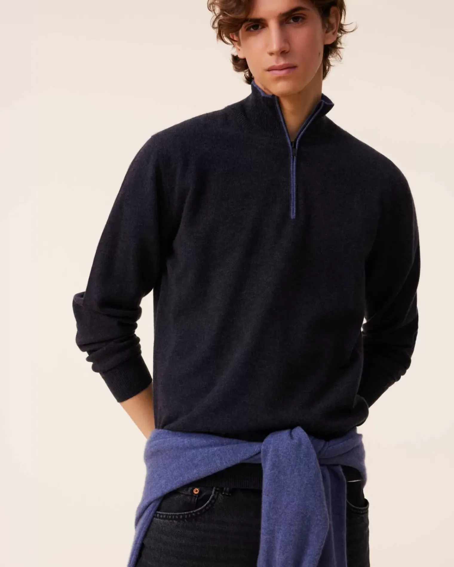Kujten Sweaters & Sweatshirts>Men Turtleneck Cashmere Sweater, 2-Threads Ocean