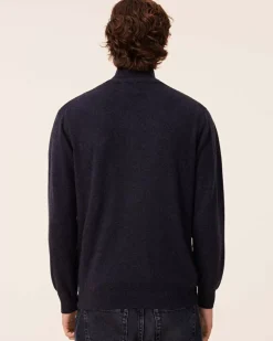 Kujten Sweaters & Sweatshirts>Men Turtleneck Cashmere Sweater, 2-Threads Ocean