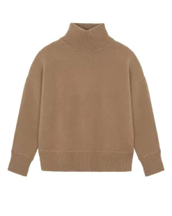 Kujten Sweaters & Sweatshirts>Milano Chimney Neck Cashmere Sweater, 2-Threads Camelo