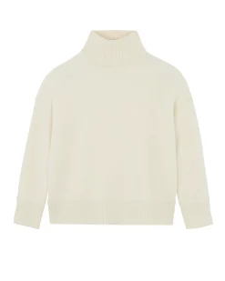Kujten Sweaters & Sweatshirts>Milano Chimney Neck Cashmere Sweater, 2-Threads Blanc