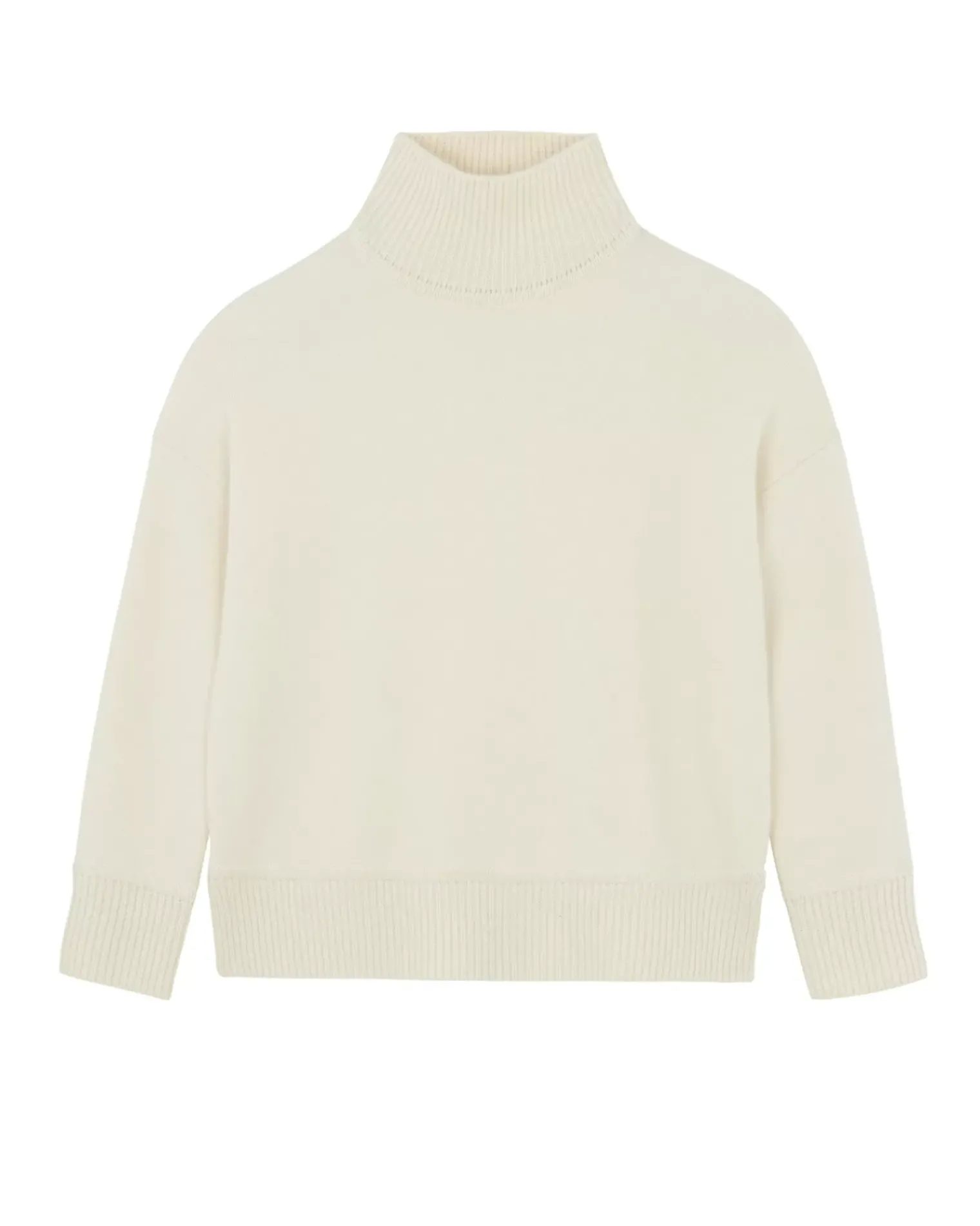 Kujten Sweaters & Sweatshirts>Milano Chimney Neck Cashmere Sweater, 2-Threads Blanc