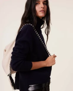 Kujten Sweaters & Sweatshirts>Milano Chimney Neck Cashmere Sweater, 2-Threads Bleu Marine Fonce