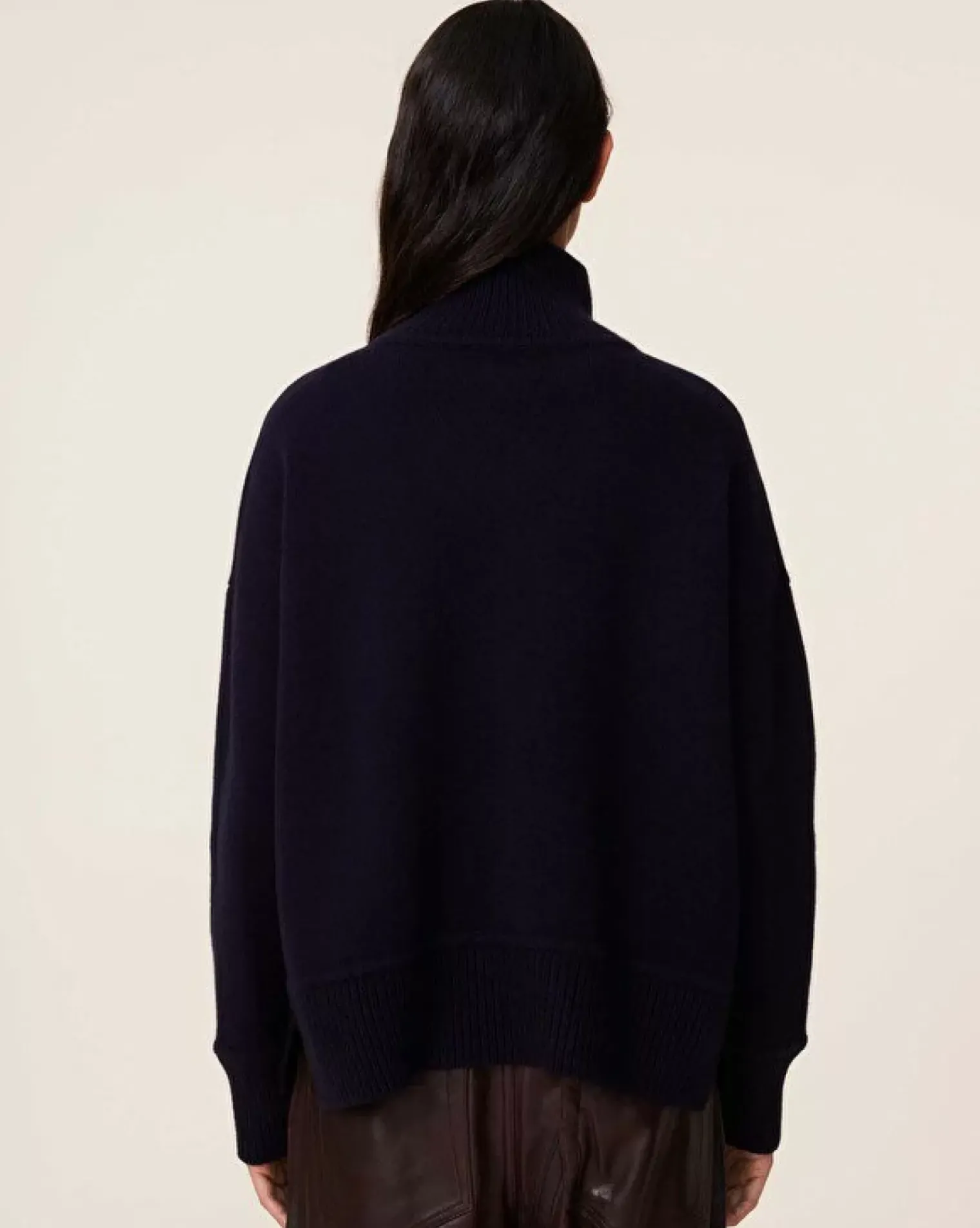 Kujten Sweaters & Sweatshirts>Milano Chimney Neck Cashmere Sweater, 2-Threads Bleu Marine Fonce