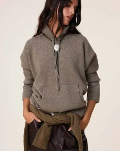 Kujten Hoodies>Milano Oversized Cashmere Hoodie, 2-Threads Kaki Chine