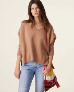 Kujten Sweaters & Sweatshirts>Milano Oversized V-Neck Cashmere Sweater, 2-Threads Camelo