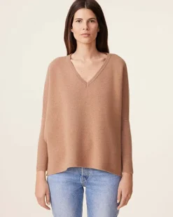 Kujten Sweaters & Sweatshirts>Milano Oversized V-Neck Cashmere Sweater, 2-Threads Camelo