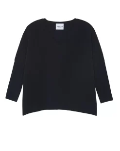 Kujten Sweaters & Sweatshirts>Milano Oversized V-Neck Cashmere Sweater, 2-Threads Bleu Marine Fonce