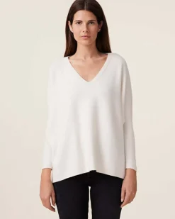 Kujten Sweaters & Sweatshirts>Milano Oversized V-Neck Cashmere Sweater, 2-Threads Blanc