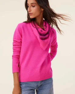 Kujten Sweaters & Sweatshirts>Mittens Sleeves V-Neck Cashmere Sweater, 4-Threads Rose Neon