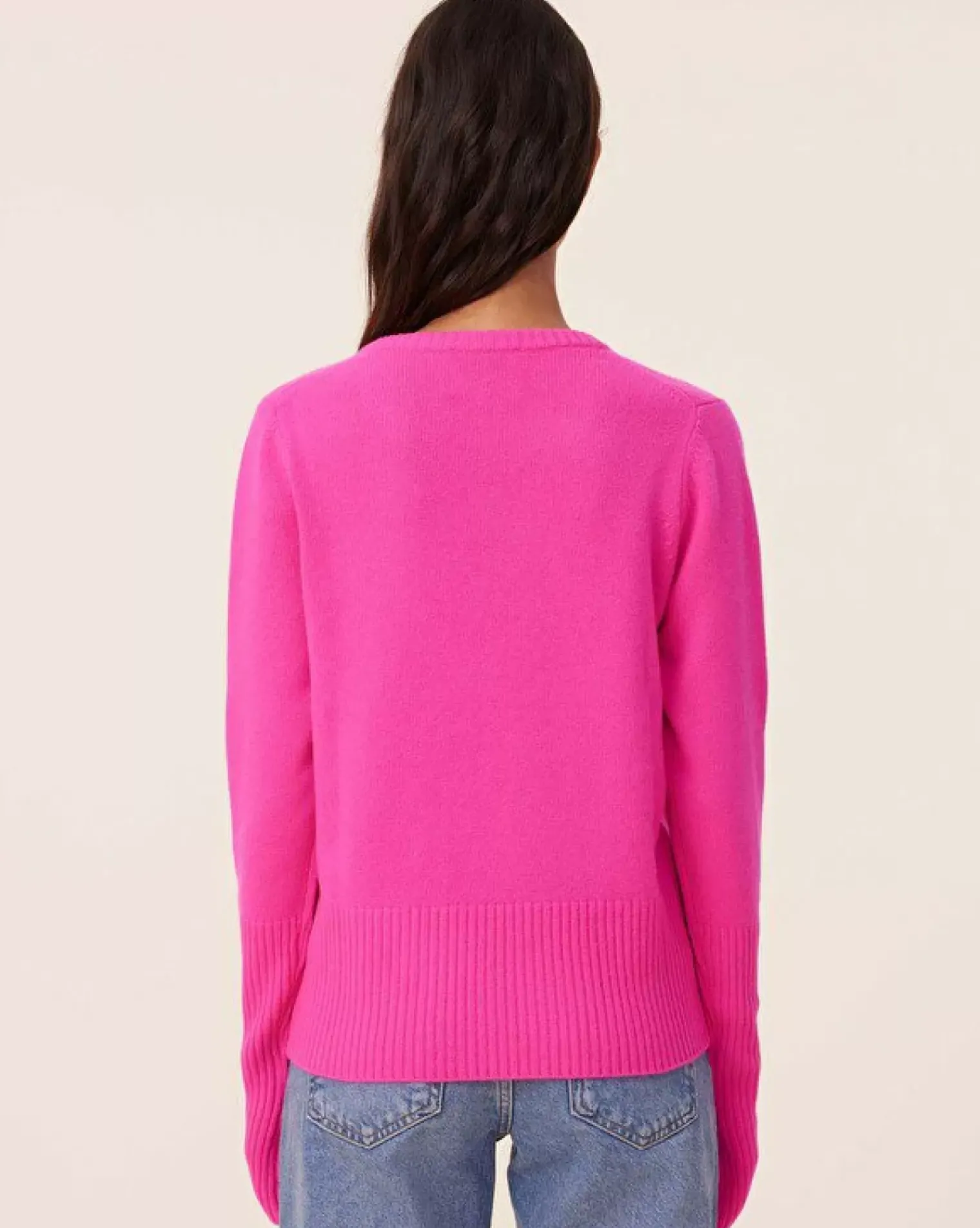 Kujten Sweaters & Sweatshirts>Mittens Sleeves V-Neck Cashmere Sweater, 4-Threads Rose Neon