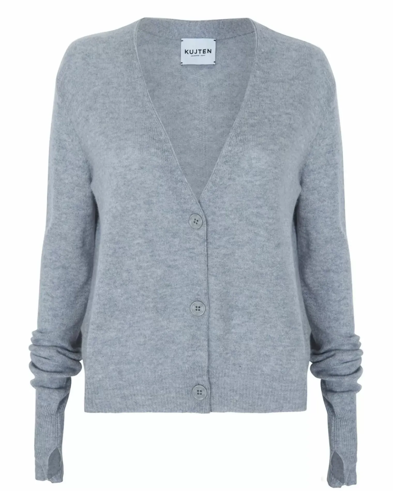 Kujten Jackets & Vests>Mittens Sleeves Woman Cashmere Cardigan Gris Chine