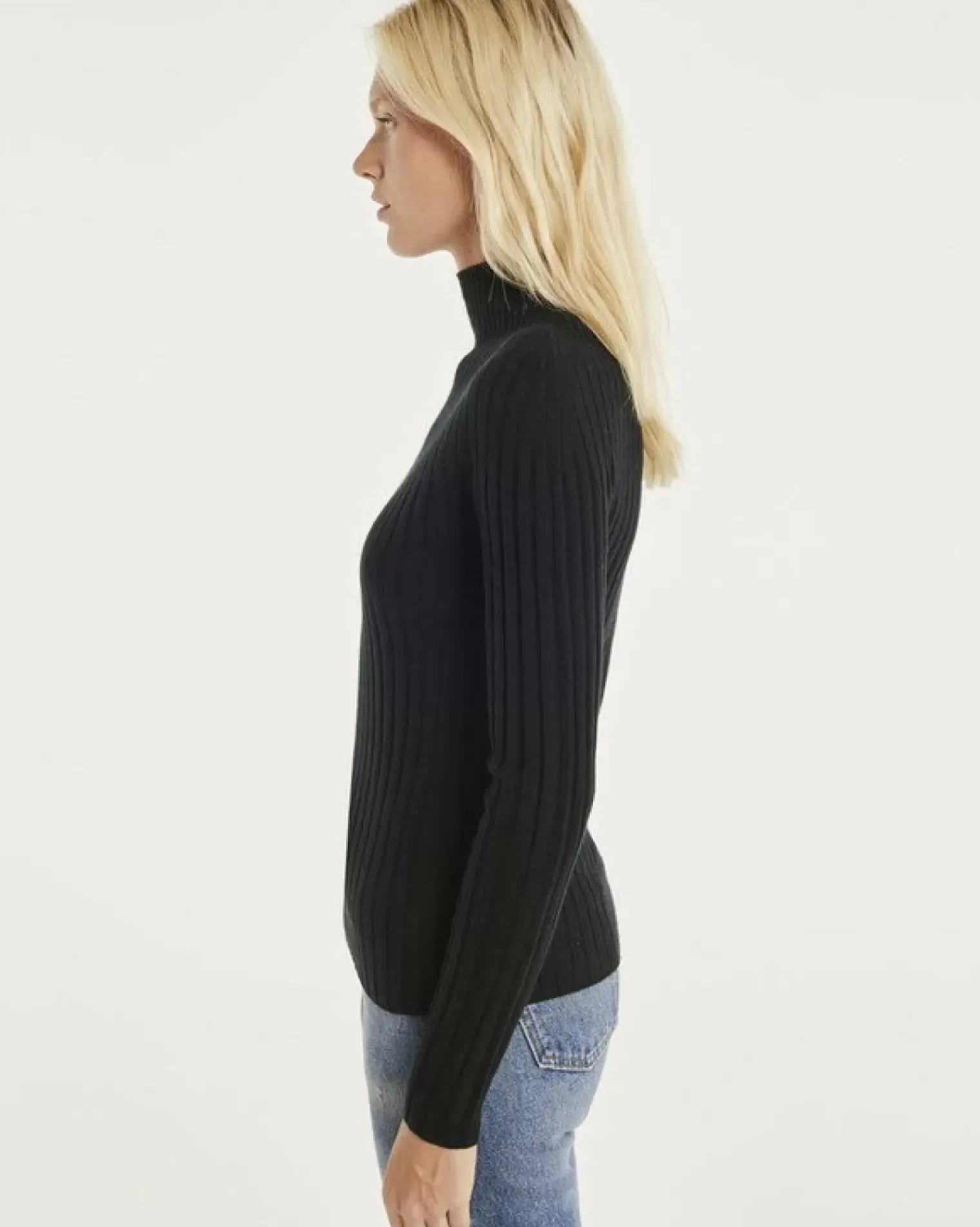 Kujten Sweaters & Sweatshirts>Mock Neck Side Women Cashmere Sweater Noir