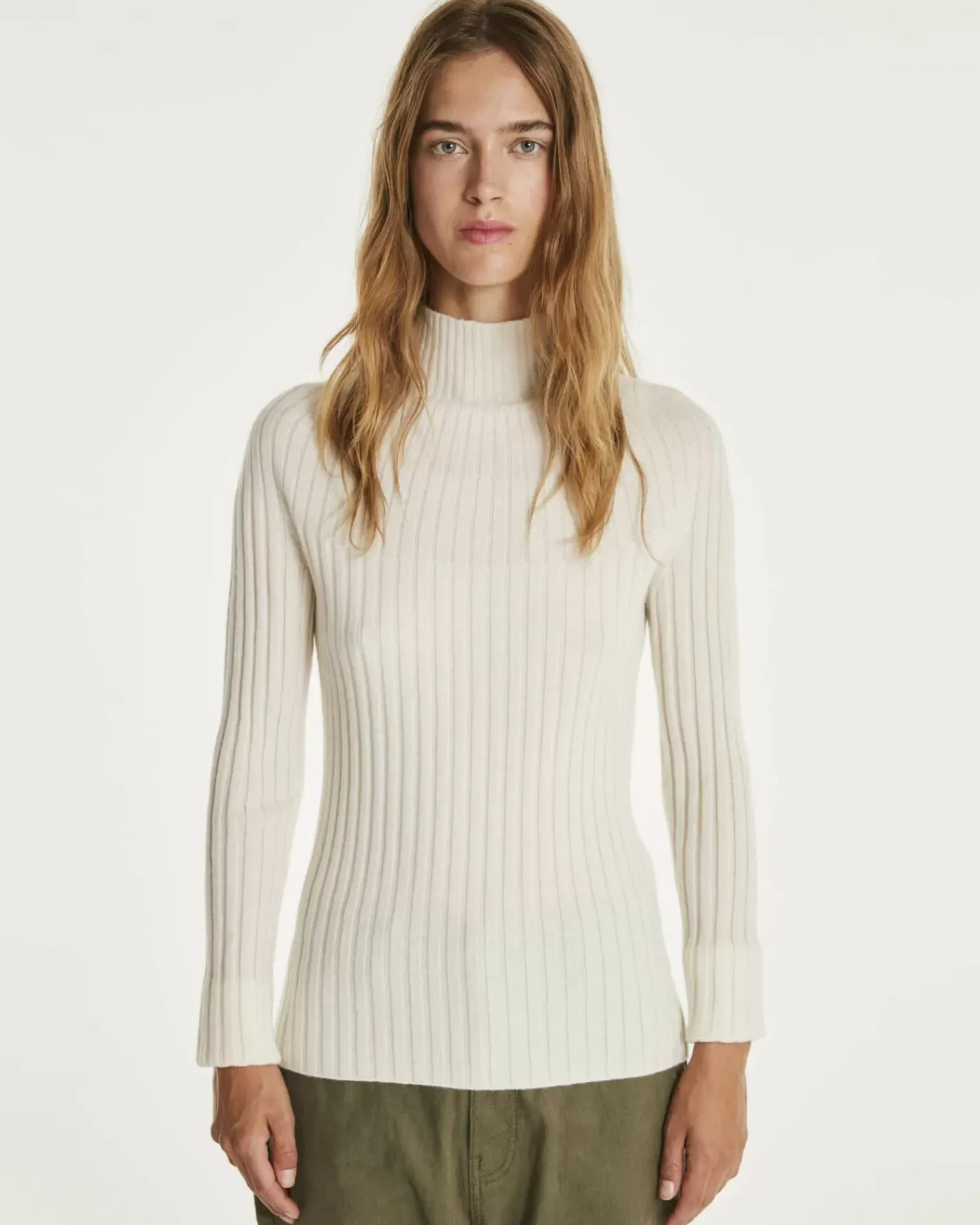 Kujten Sweaters & Sweatshirts>Mock Neck Side Women Cashmere Sweater Blanc