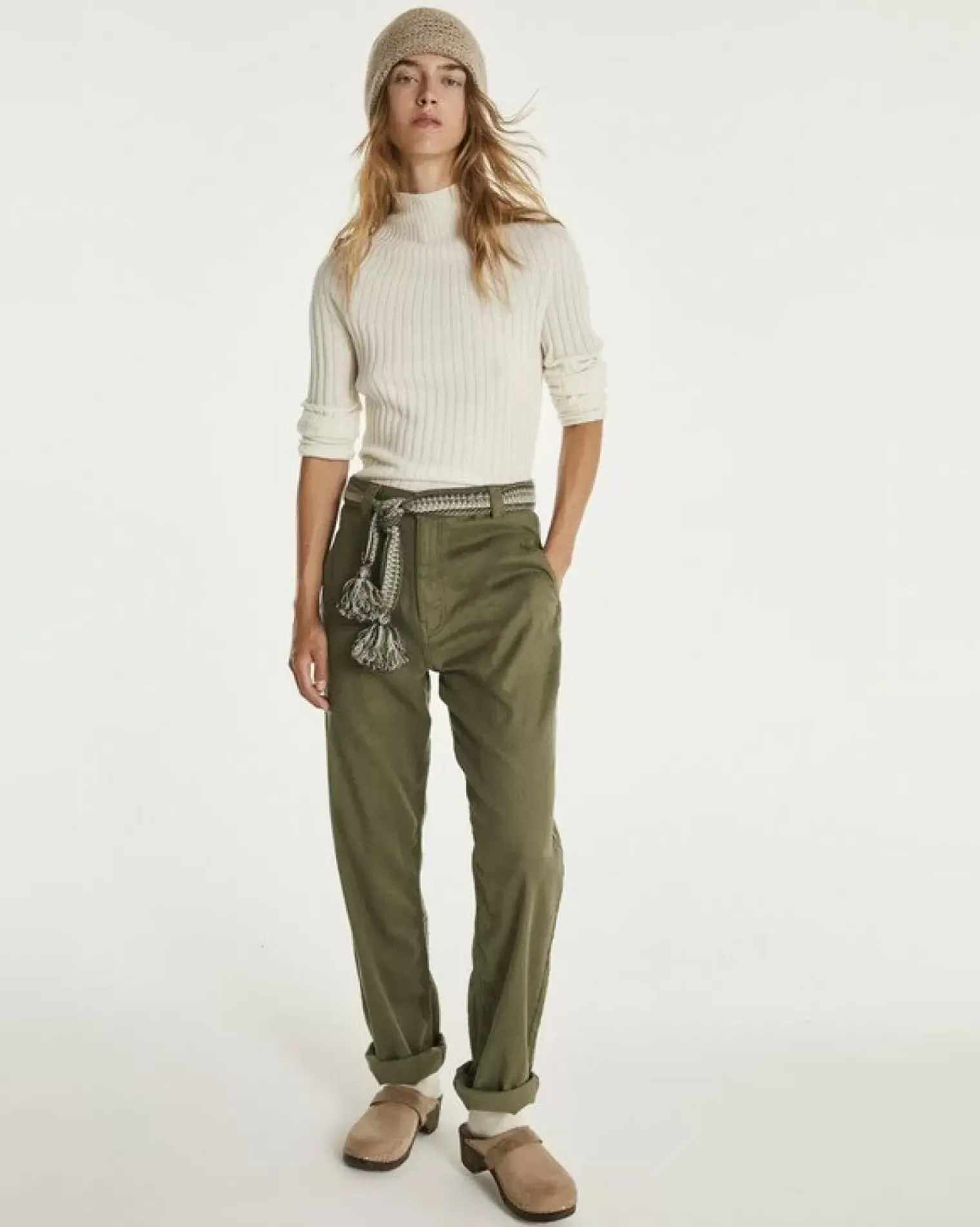 Kujten Sweaters & Sweatshirts>Mock Neck Side Women Cashmere Sweater Blanc