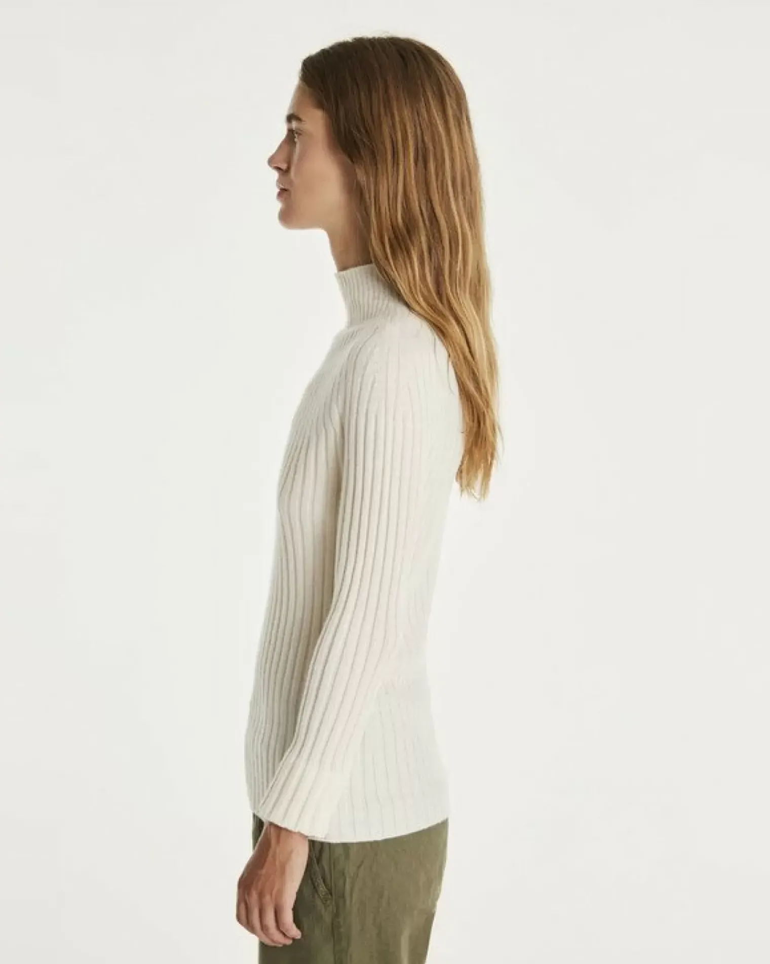 Kujten Sweaters & Sweatshirts>Mock Neck Side Women Cashmere Sweater Blanc