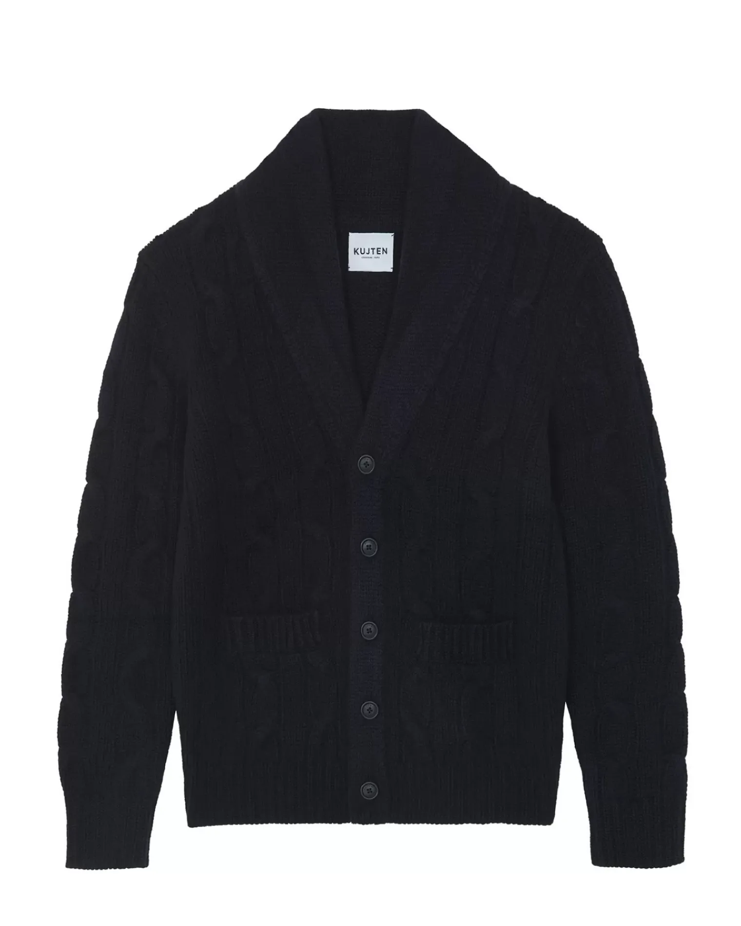 Kujten Jackets & Vests>Organic Shawl Collar Cashmere Cardigan Bleu Marine Fonce