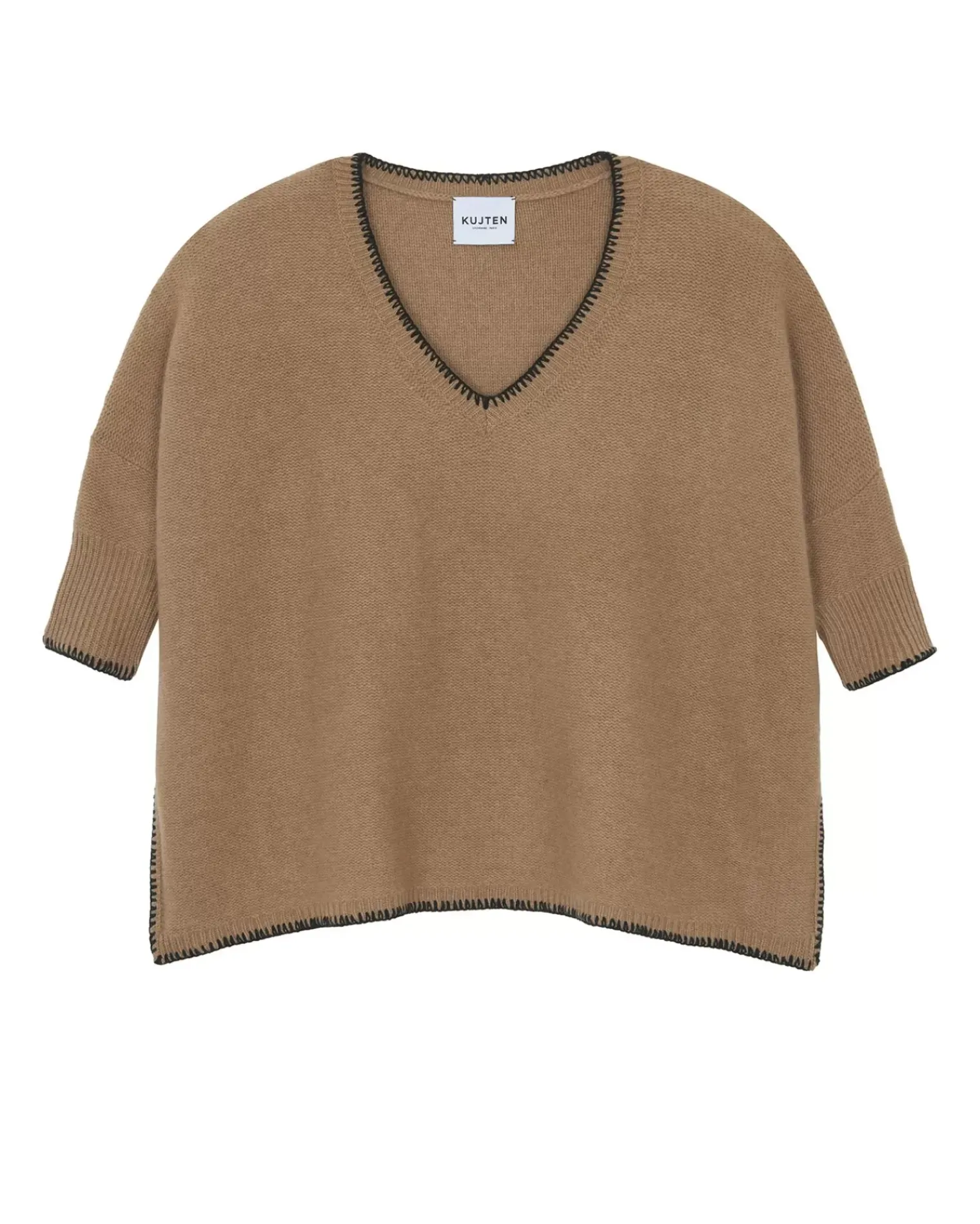 Kujten Sweaters & Sweatshirts>Oversize 3/4 Sleeves Cashmere Sweater, 6-Threads Camelo
