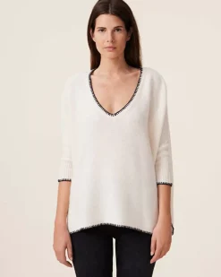 Kujten Sweaters & Sweatshirts>Oversize 3/4 Sleeves Cashmere Sweater, 6-Threads Blanc Vintage