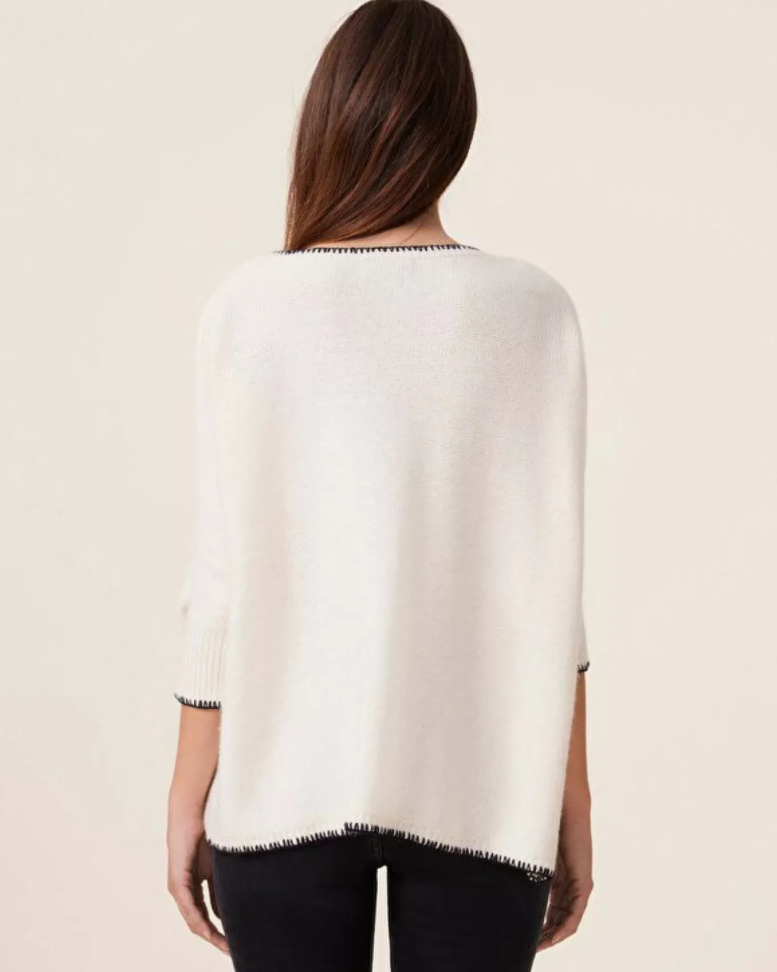 Kujten Sweaters & Sweatshirts>Oversize 3/4 Sleeves Cashmere Sweater, 6-Threads Blanc Vintage
