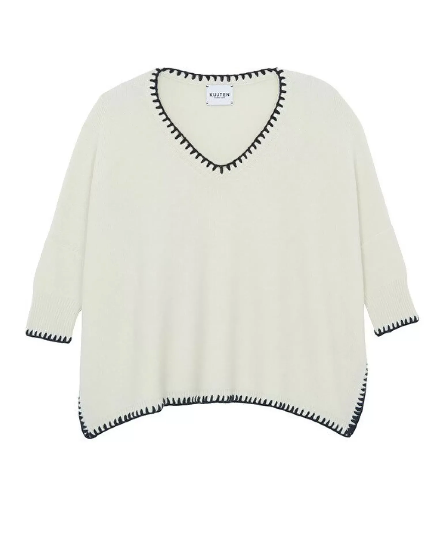 Kujten Sweaters & Sweatshirts>Oversize 3/4 Sleeves Cashmere Sweater, 6-Threads Blanc Vintage