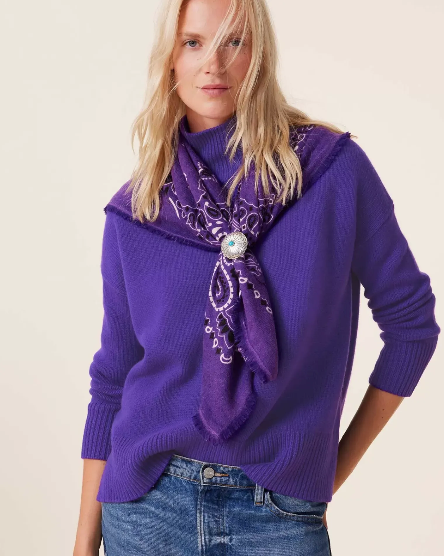 Kujten Sweaters & Sweatshirts>Oversize Funnel Neck Cashmere Sweater, 8-Threads Deep Purple