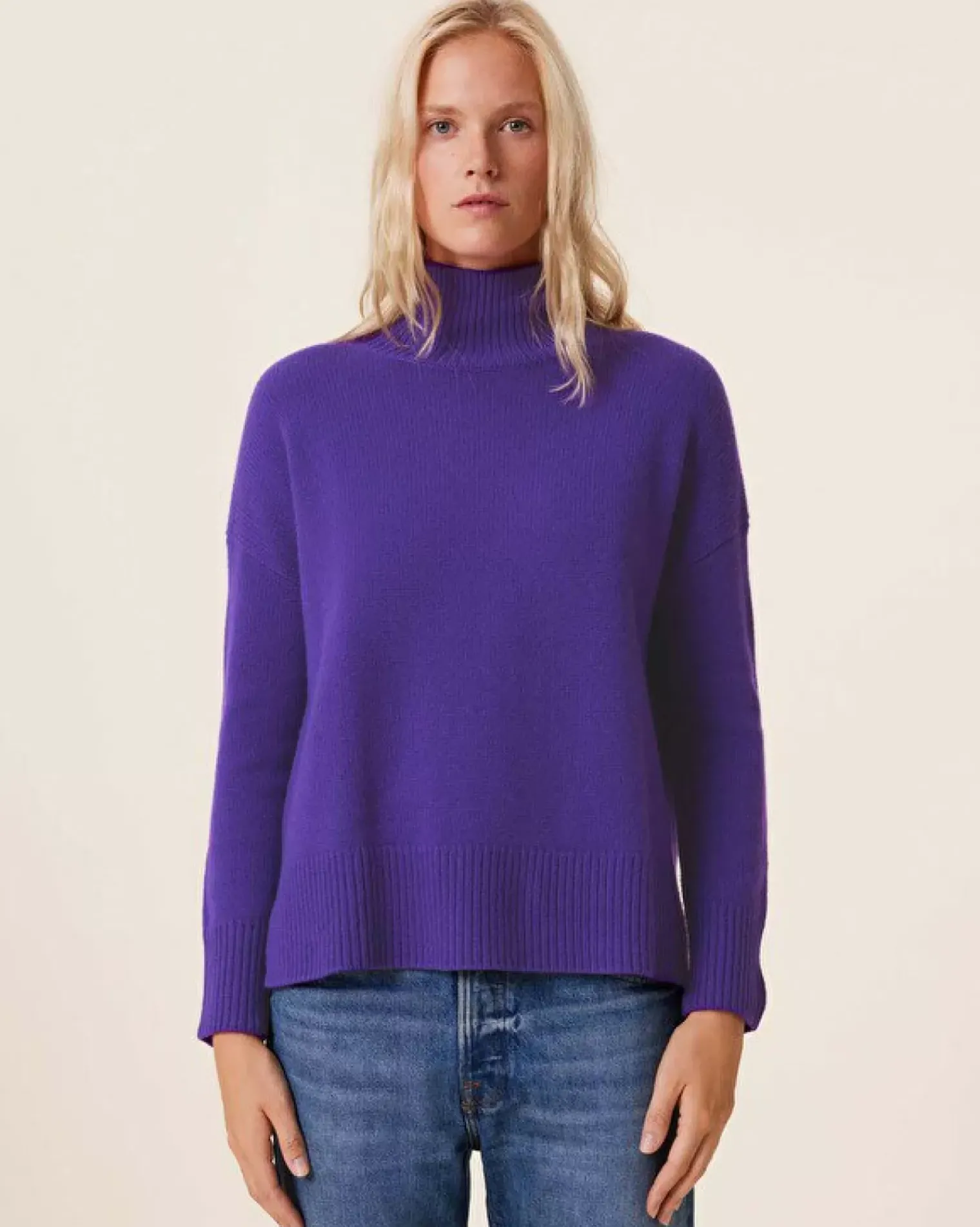 Kujten Sweaters & Sweatshirts>Oversize Funnel Neck Cashmere Sweater, 8-Threads Deep Purple